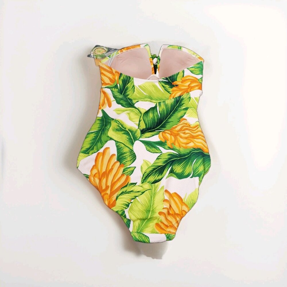 Women's Banana Print Pique Bandeau Full Coverage One Piece Swimsuit Kona Sol S - Picture 2 of 8